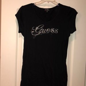 Guess T-shirt black, glittery with angel wings